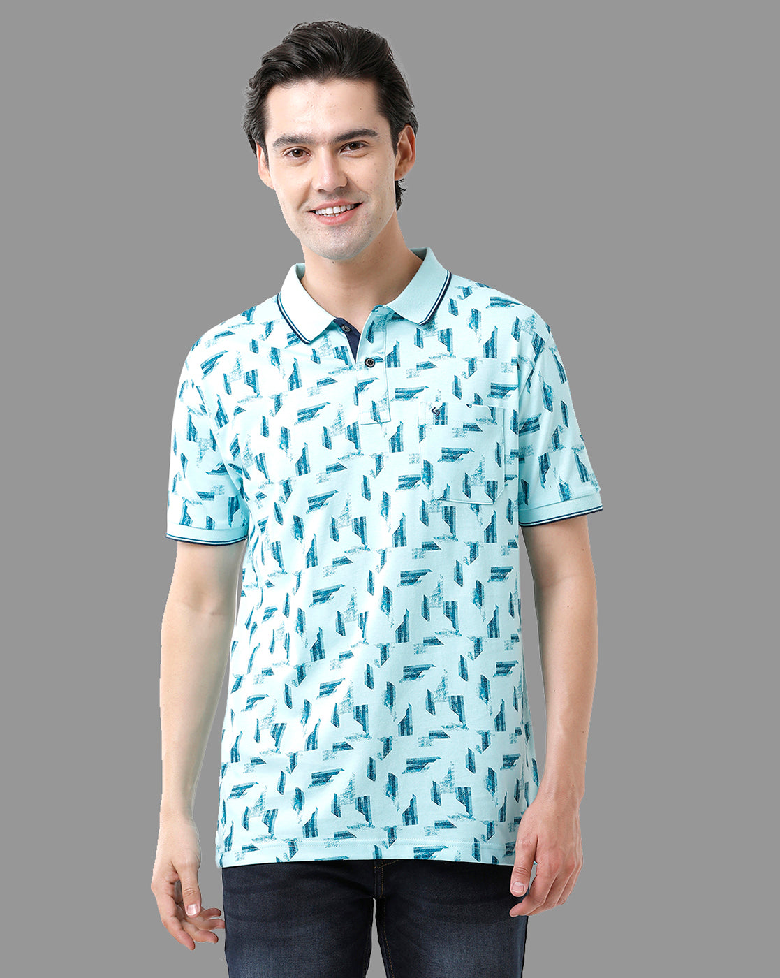 Classic Polo Mens Cotton Half Sleeve Printed Slim Fit Polo Neck Sky Blue Color T-Shirt | Bello - 183 B