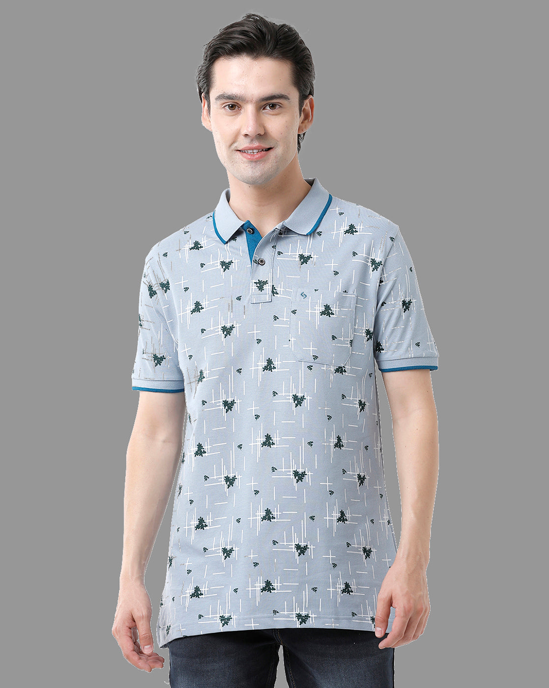 Classic Polo Mens Cotton Half Sleeve Printed Slim Fit Polo Neck Light Blue Color T-Shirt | Beau - 172 B