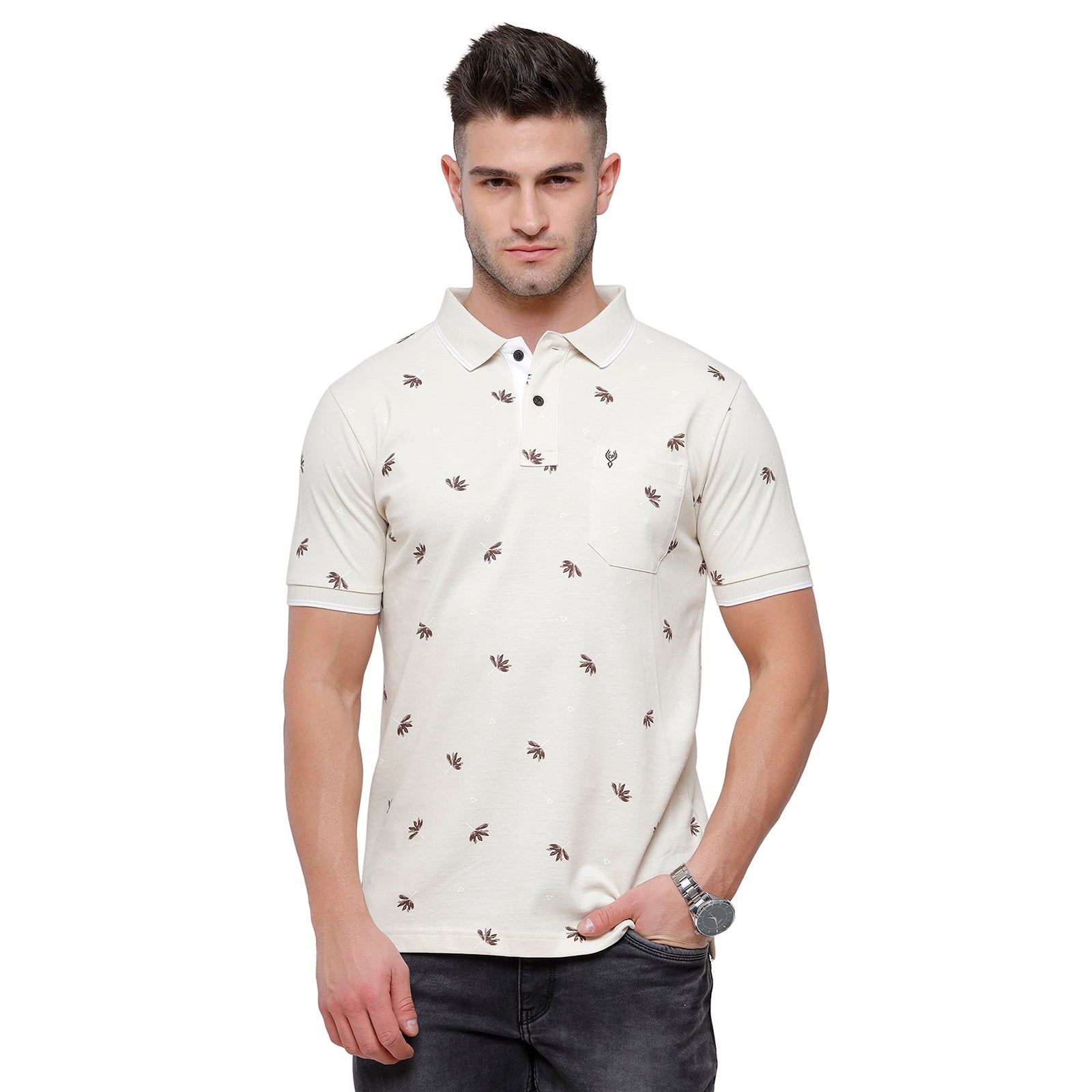 Classic Polo Mens Printed Slim Fit Polo Neck White Colour T-Shirt - Beau 164 A T-shirt Classic Polo 