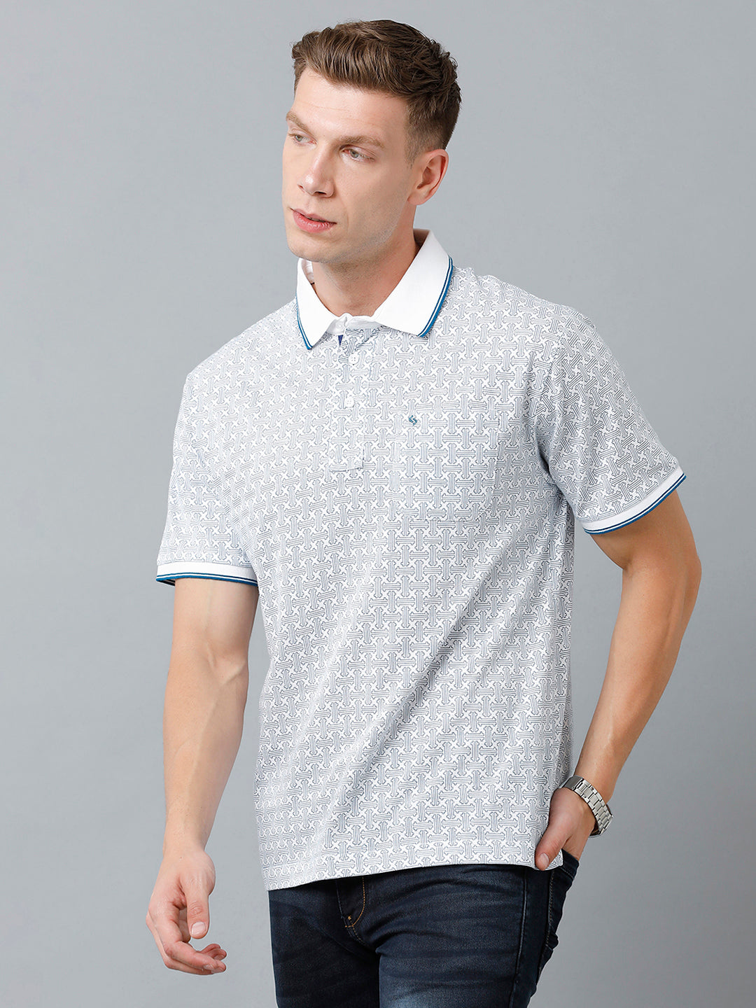 Classic Polo Men's Cotton Half Sleeve Printed Authentic Fit Polo Neck Grey Color T-Shirt | Carve Polo - 01 A