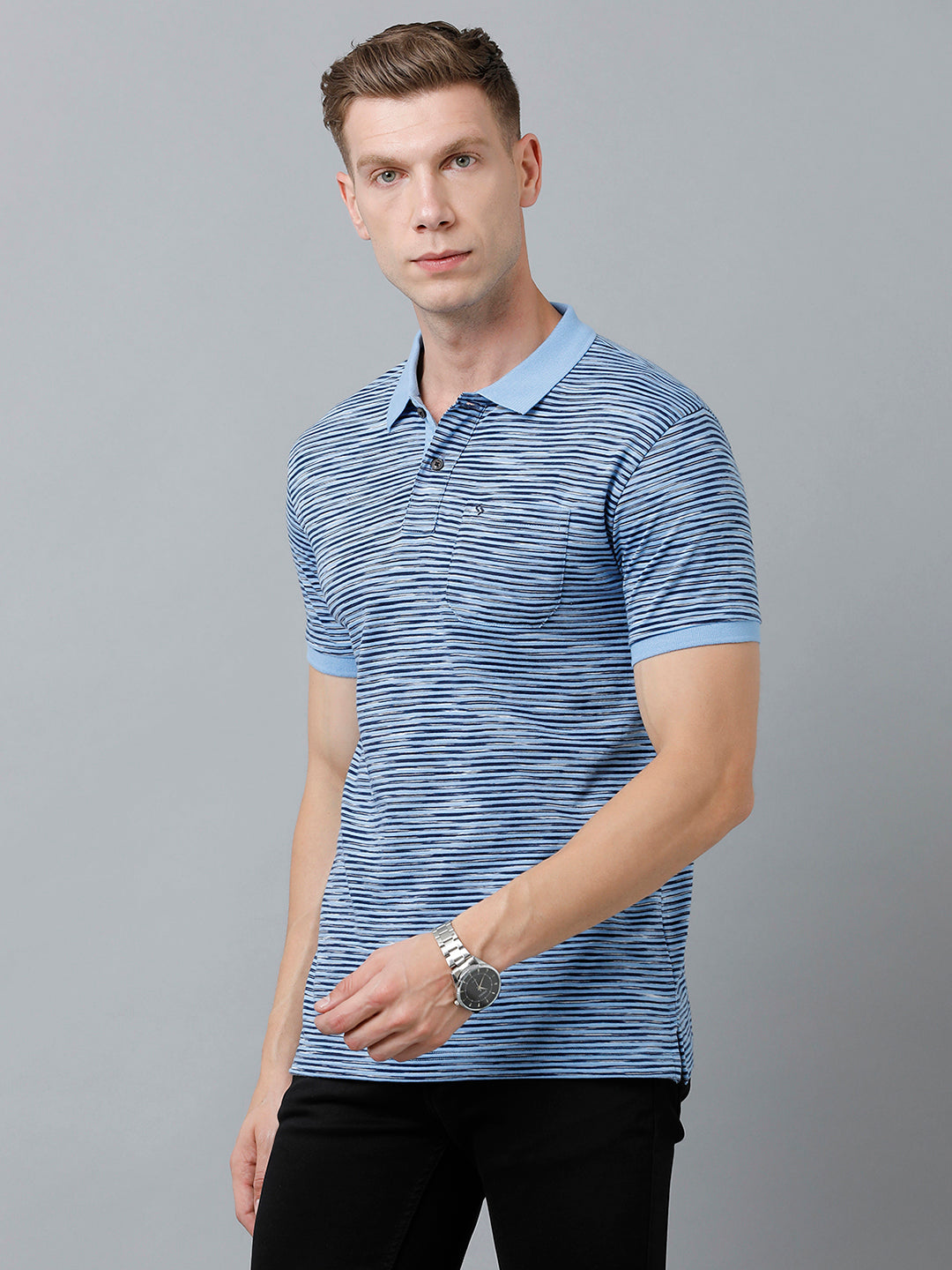 Classic Polo Men's Cotton Half Sleeve Striped Authentic Fit Polo Neck Blue Color T-Shirt | Nexon - 04 B