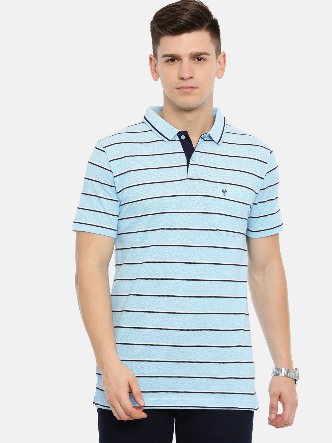 Men's Sky blue with multi-color auto stripes polo t-shirt T-shirt Classic Polo 