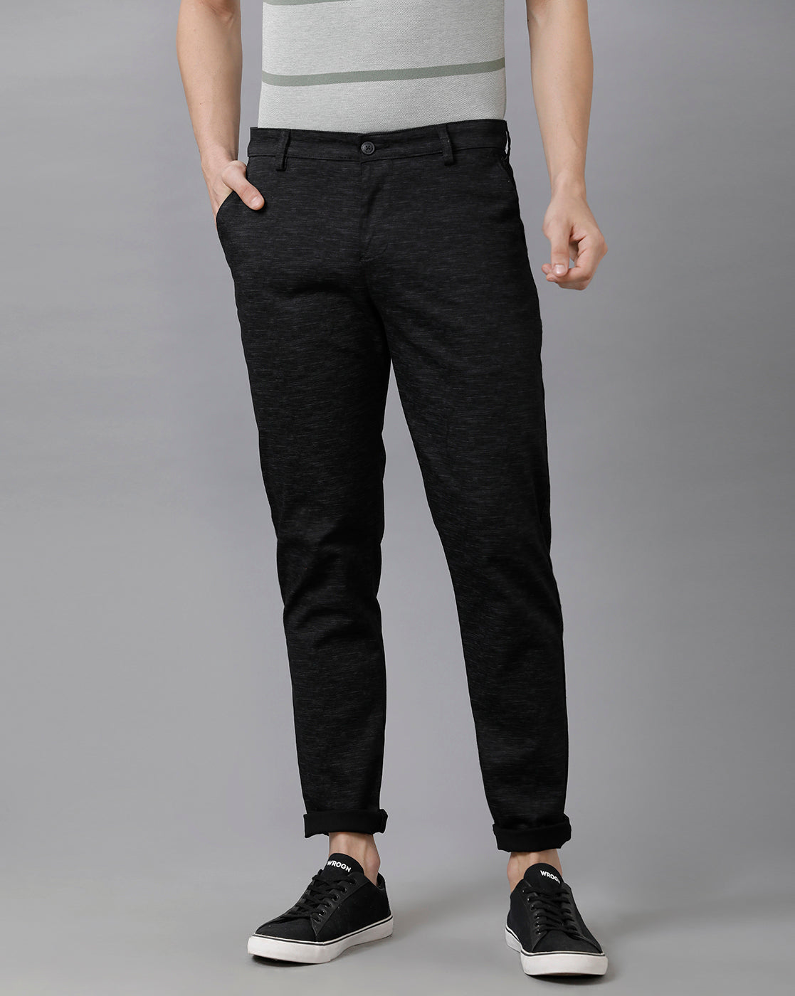 CP BRO Men's Cotton Solid Regular Fit Black Color Trousers | Tbn2 18 A