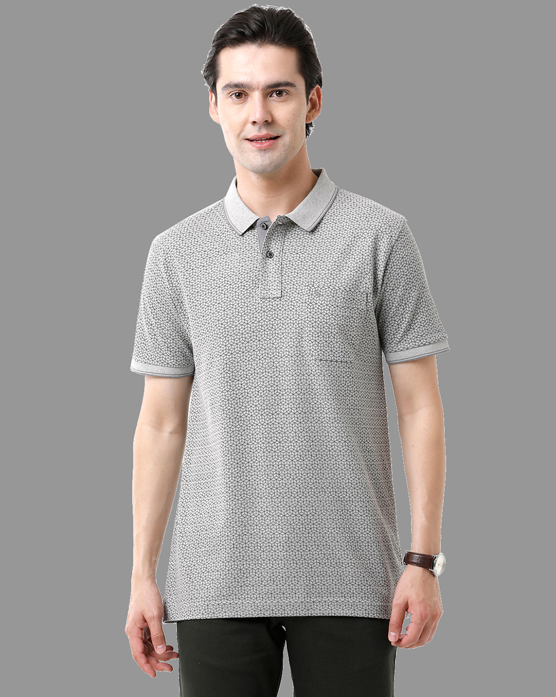 Classic Polo Mens Cotton Half Sleeve Printed Slim Fit Polo Neck Grey Color T-Shirt | Beau - 177 A