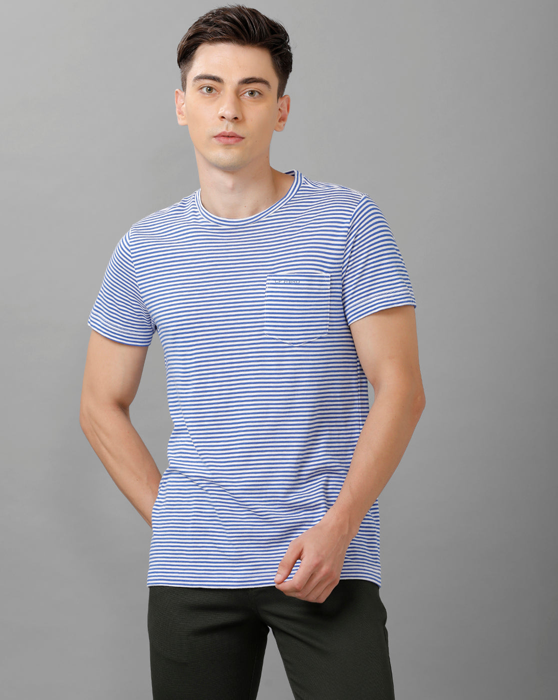 CP BRO Men's Cotton Striped Half Sleeve Slim Fit Round Neck Blue Color T-Shirt | Brcn 498