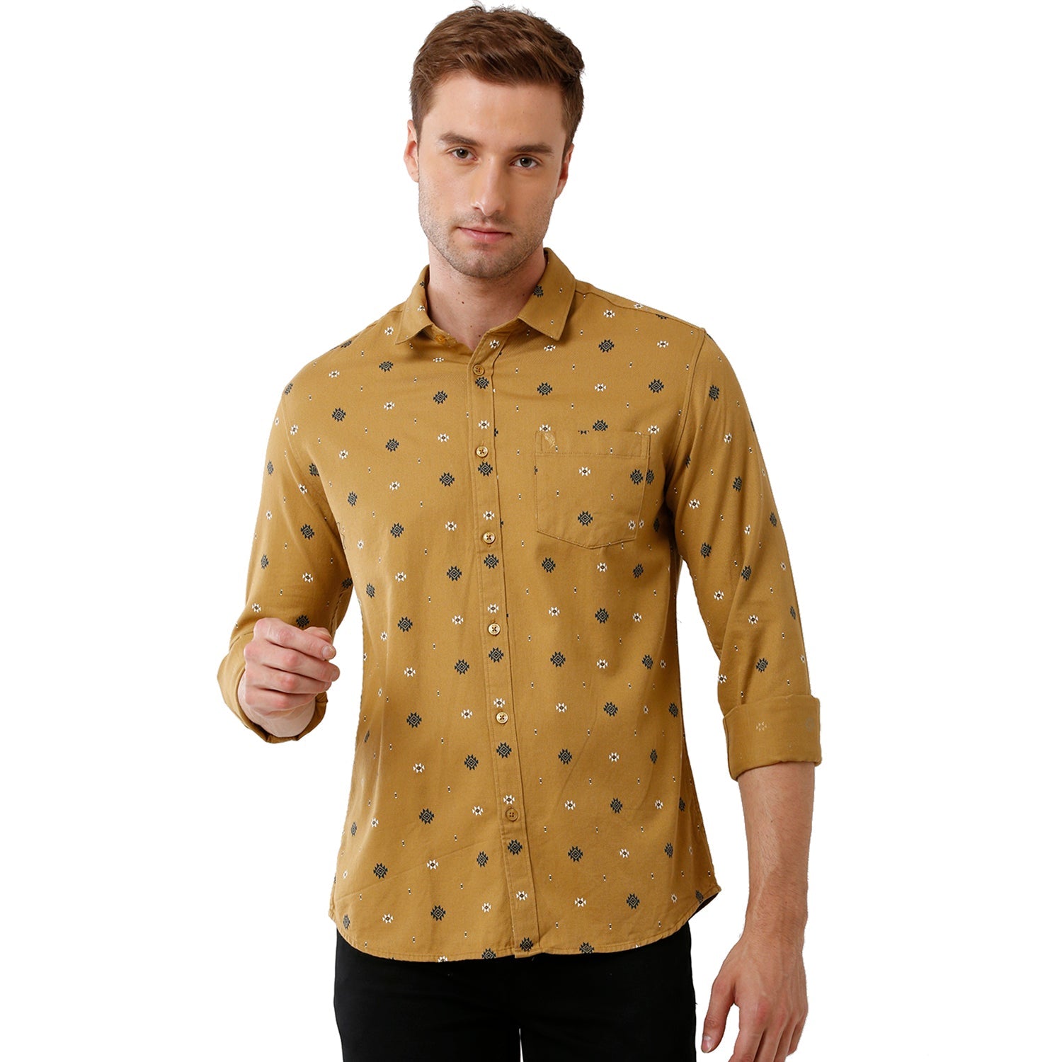 Swiss Club Mens Printed Full Sleeve Slim Fit Yellow Color Woven Shirt -SC 124 A Swiss Club 