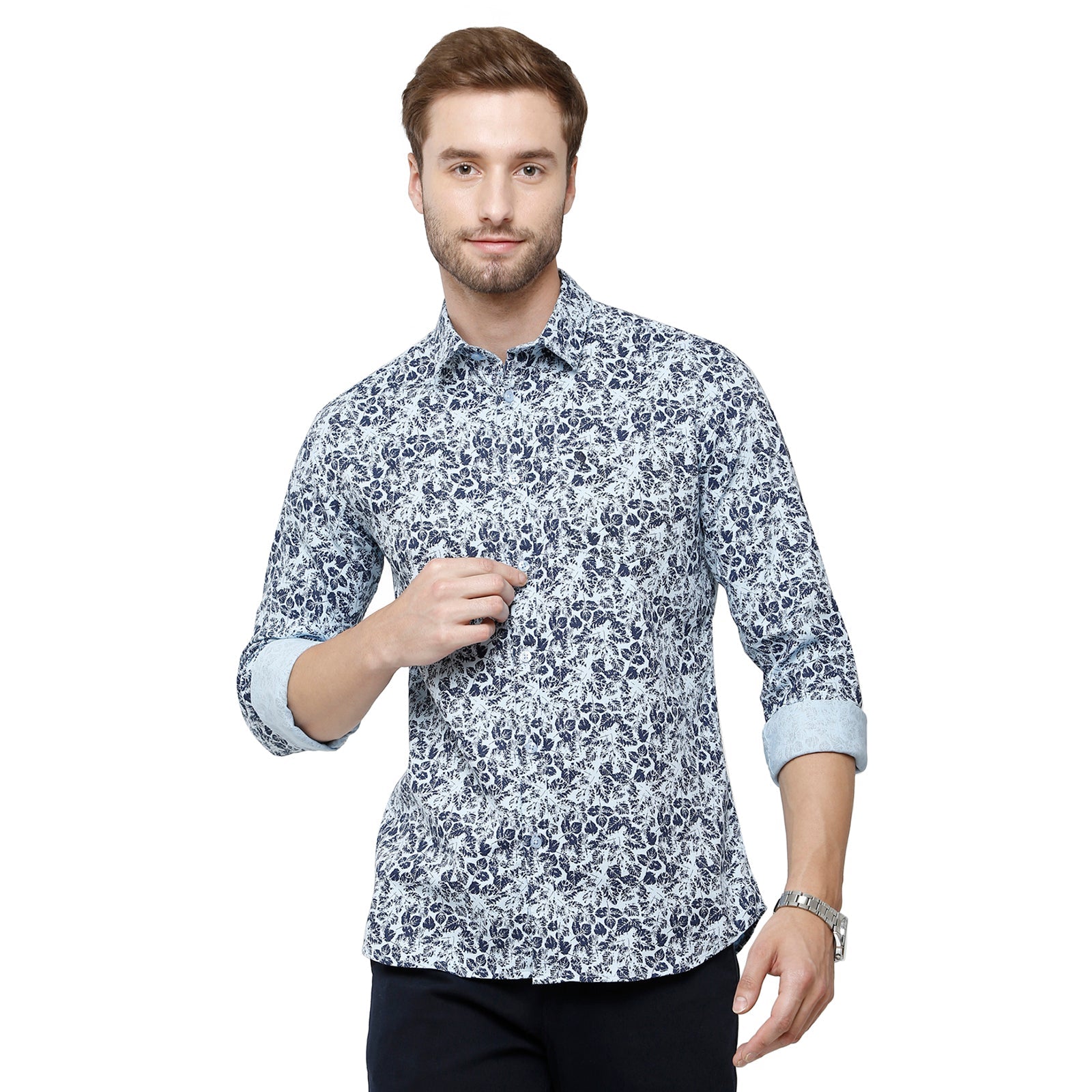Swiss Club Mens Full Sleeve Printed Slim Fit Blue Colour Woven Shirt - S- SC-122B Shirts Swiss Club 