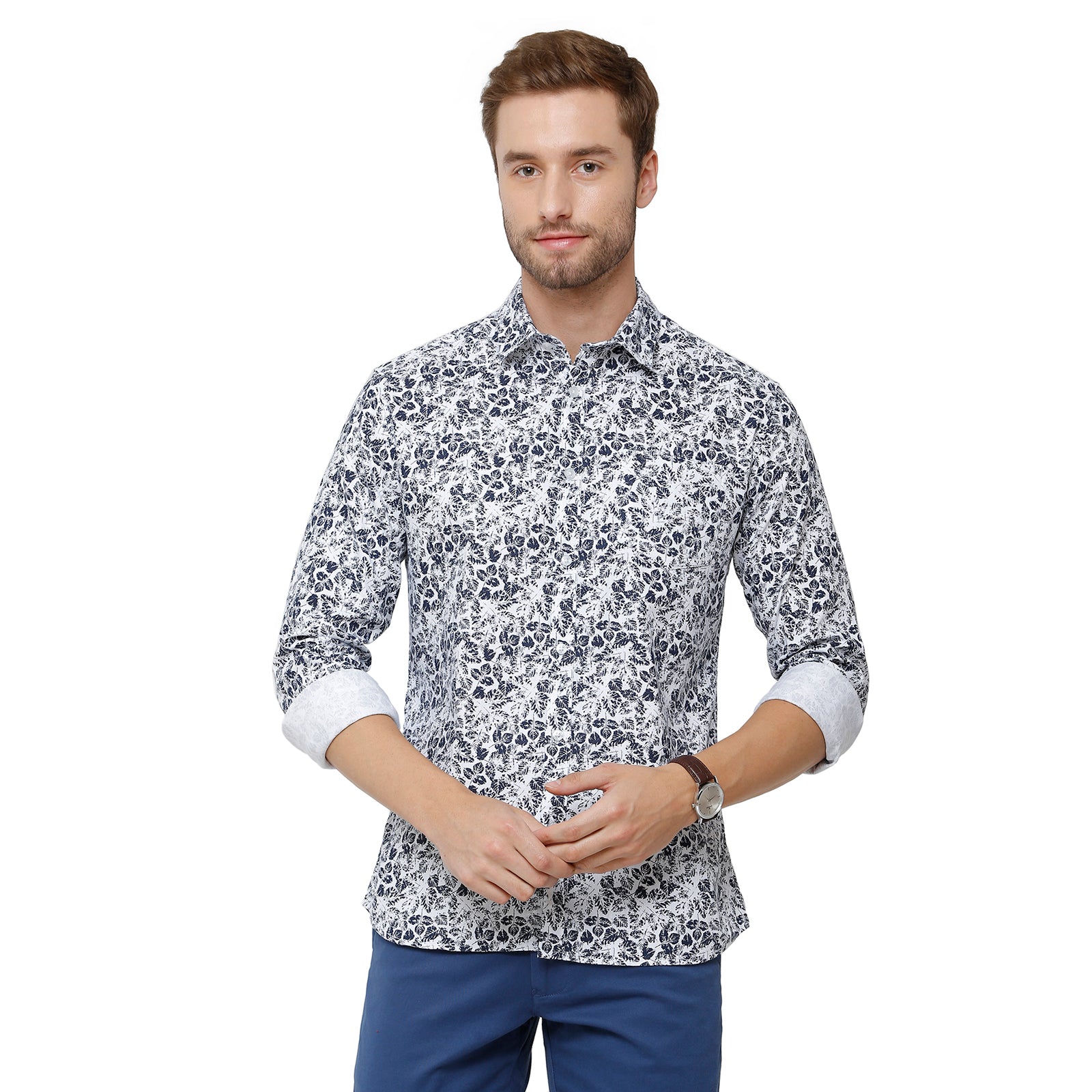 Swiss Club Mens Cotton Printed Slim Fit Navy Blue Colour Woven Shirt - S-SC-122 A Shirts Swiss Club 