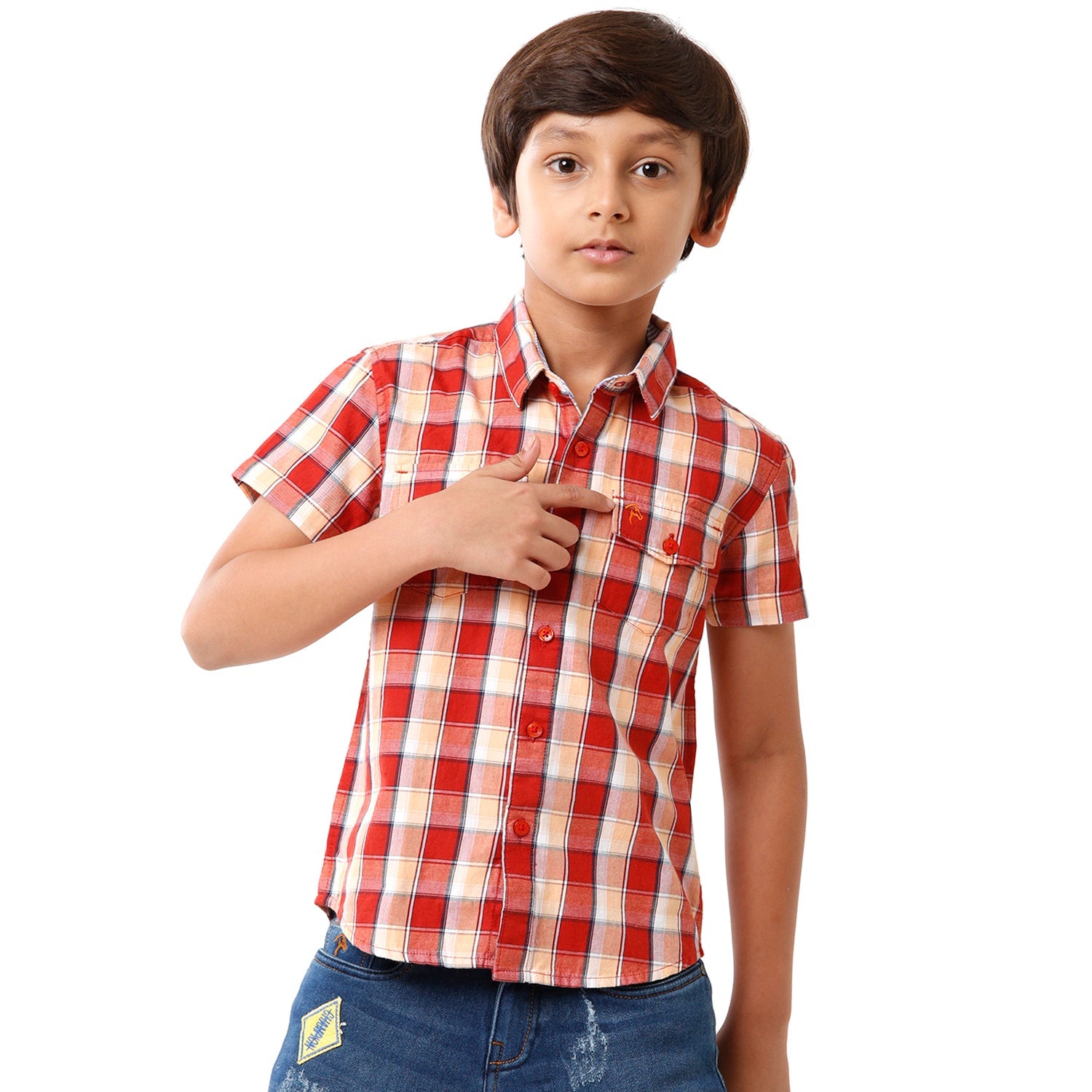 Classic Polo Bro Boys Checked Half Sleeve Slim Fit Red Color Shirt - BBSH S1 15C Shirts Classic Polo 