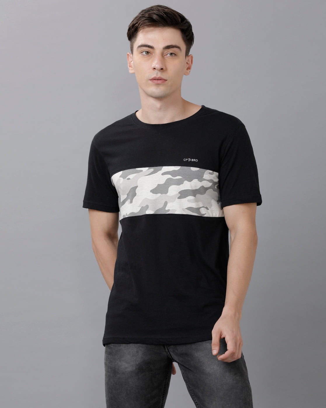 CP BRO Men's Cotton Color Block Half Sleeve Slim Fit Round Neck Multicolor T-Shirt | Brcn 504