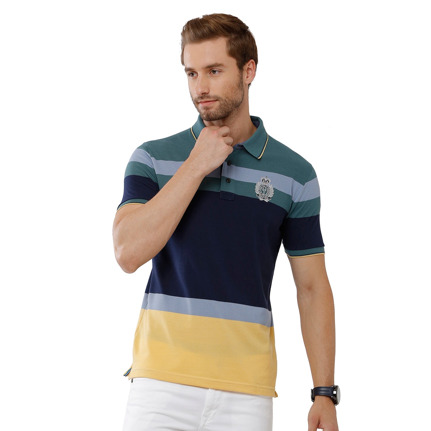 Classic Polo Mens 100% Cotton Multi Stripped Slim Fit Polo Neck T-Shirt - VTA 187 A T-shirt Classic Polo 