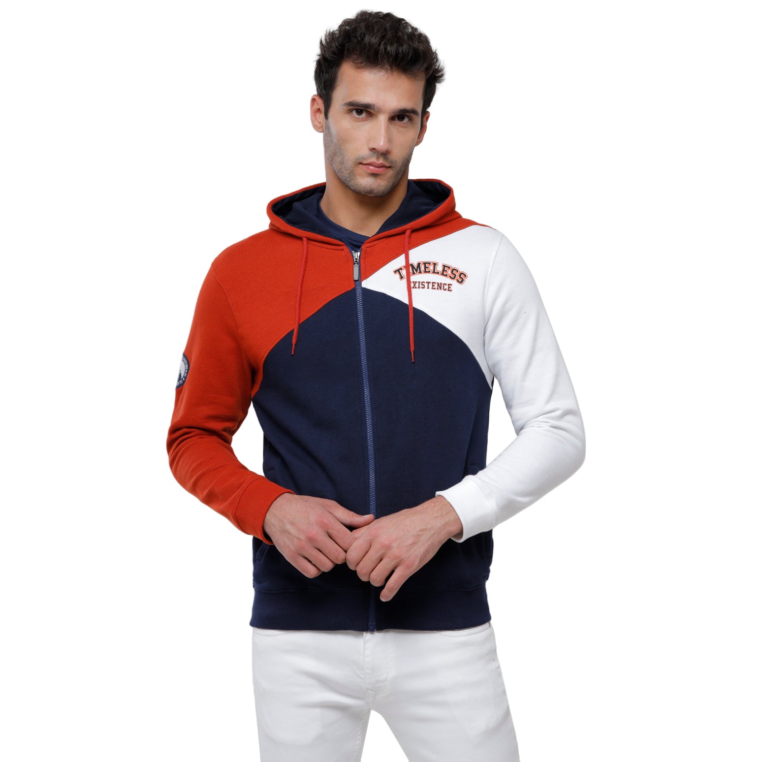 Classic Polo Men's Color Block Full Sleeve Red & Navy Hood Sweat Shirt - CPSS - 326 B Sweat Shirts Classic Polo 