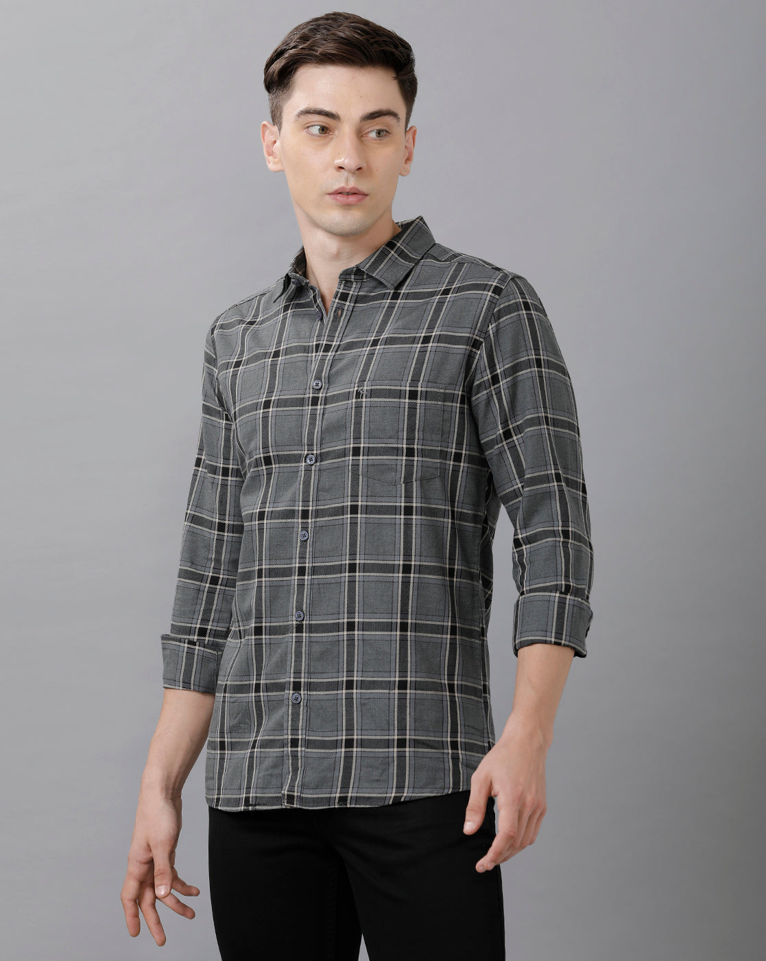 CP BRO Men's Cotton Checked Full Sleeve Slim Fit Polo Neck Grey Color Shirt | Sbn1 59 A