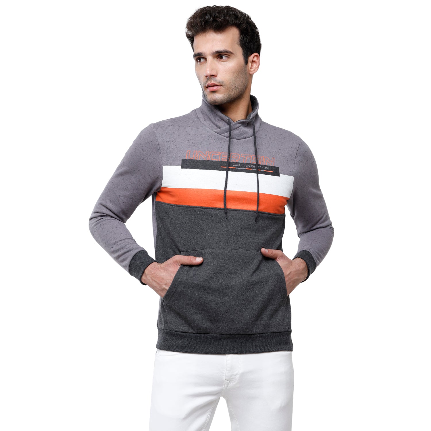 Classic Polo Men's Color Block Full Sleeve Grey H Neck Sweat Shirt - CPSS-324 B Sweat Shirts Classic Polo 
