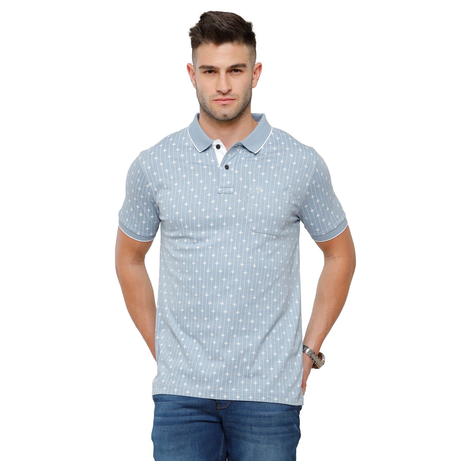 Classic Polo Mens Printed Slim Fit Polo Neck Sky Blue Colour T-Shirt - Bello 163B T-shirt Classic Polo 