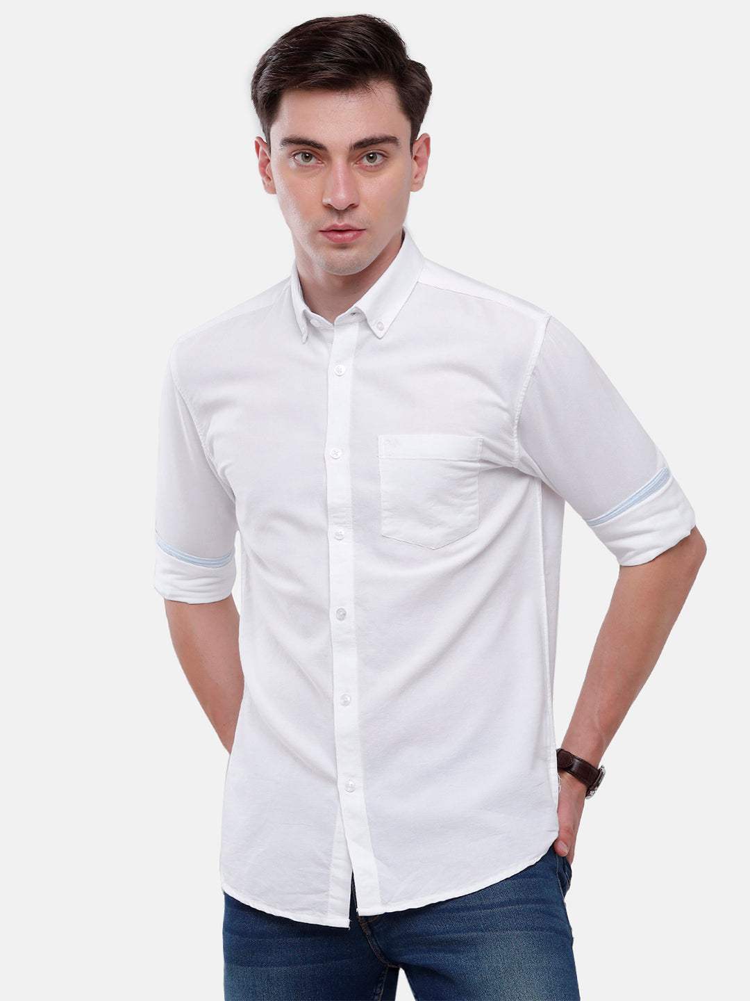 Classic Polo Mens Solid Full Sleeve Milano Fit Woven Shirt (NOS-ENZO-WHITE-MF-FS)