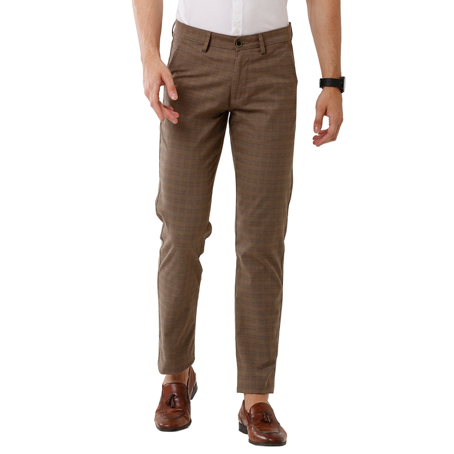 Swiss Club Mens Checked Slim Fit Brown Color Trousers -SC 34 A MOU Pants Swiss Club 
