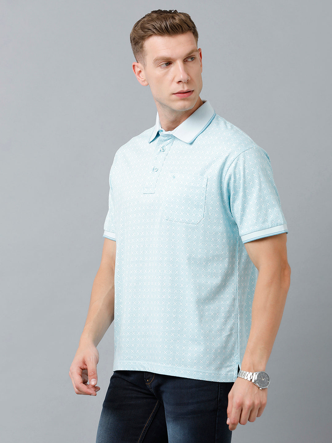Classic Polo Men's Cotton Half Sleeve Printed Authentic Fit Polo Neck Sky Blue Color T-Shirt | Carve Polo - 01 B