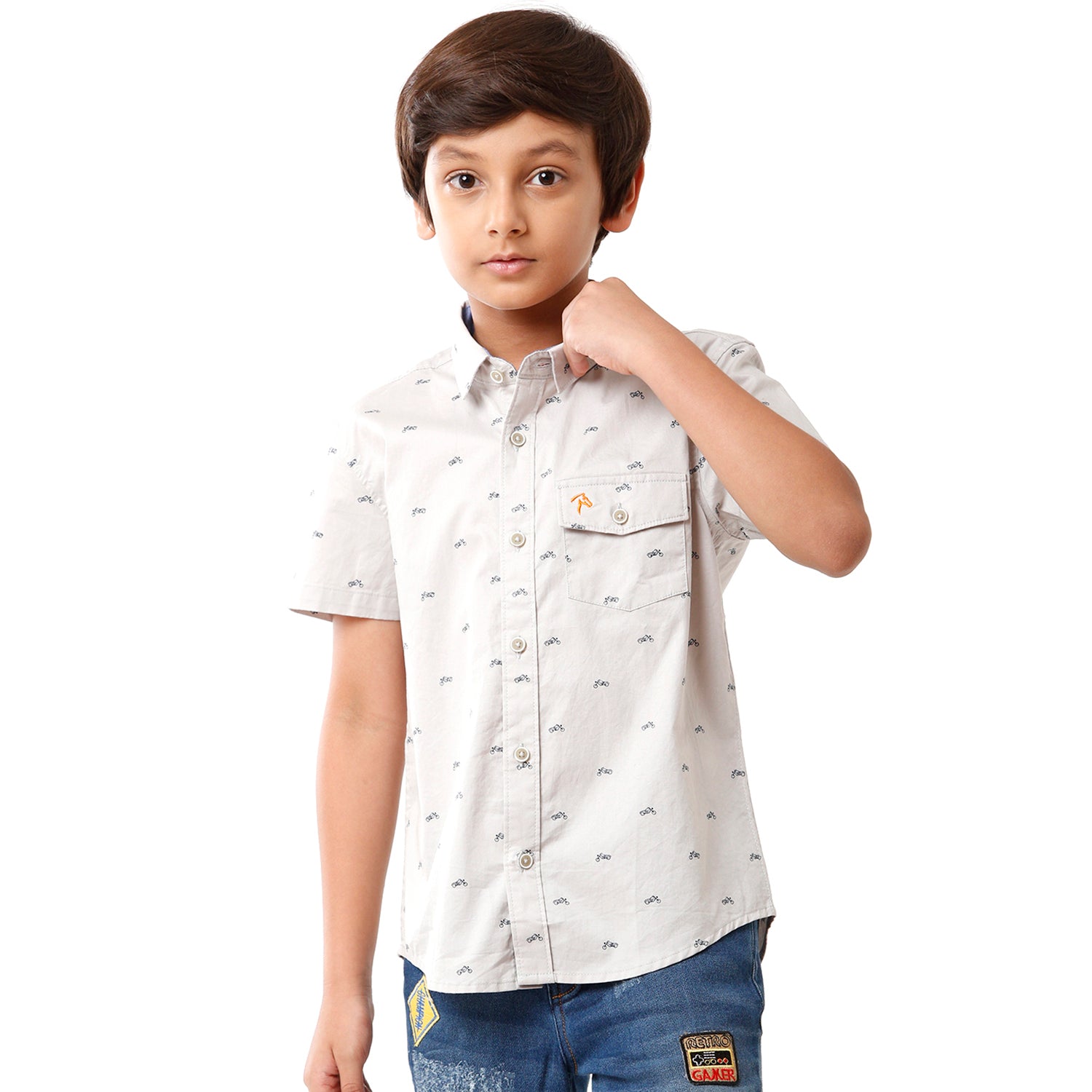 Classic Polo Bro Boys Printed Half Sleeve Slim Fit Light Grey Color Shirt - BBSH S2 29 A Shirts Classic Polo 