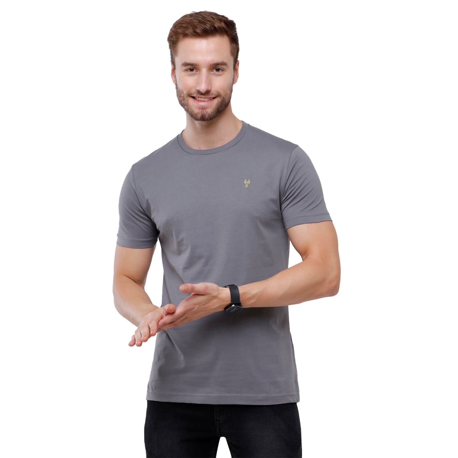 Classic Polo Men's Solid Single Jersey Grey Half Sleeve Slim Fit T-Shirt - Kore-03 T-shirt Classic Polo 