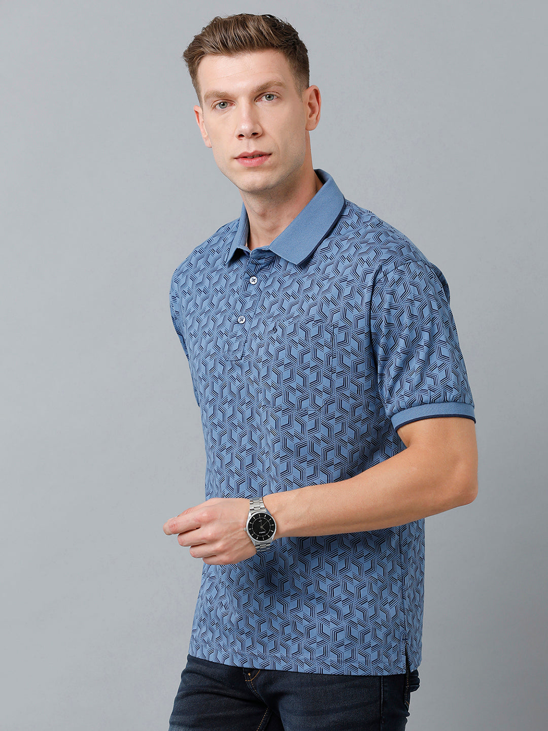 Classic Polo Men's Cotton Half Sleeve Printed Authentic Fit Polo Neck Blue Color T-Shirt | Carve Polo - 10 A