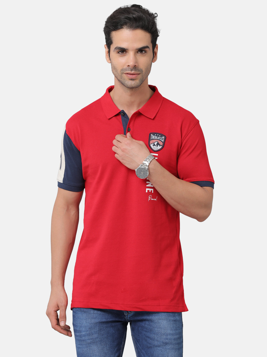 Classic Polo Mens Cotton Chest Print Slim Fit Polo Neck Red Color T-Shirt | Prm 686a