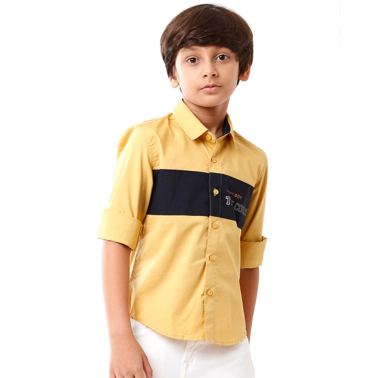 Classic Polo Bro Boys Color Block Full Sleeve Slim Fit Yellow Color Shirt - BBSH S2 39 C Shirts Classic Polo 