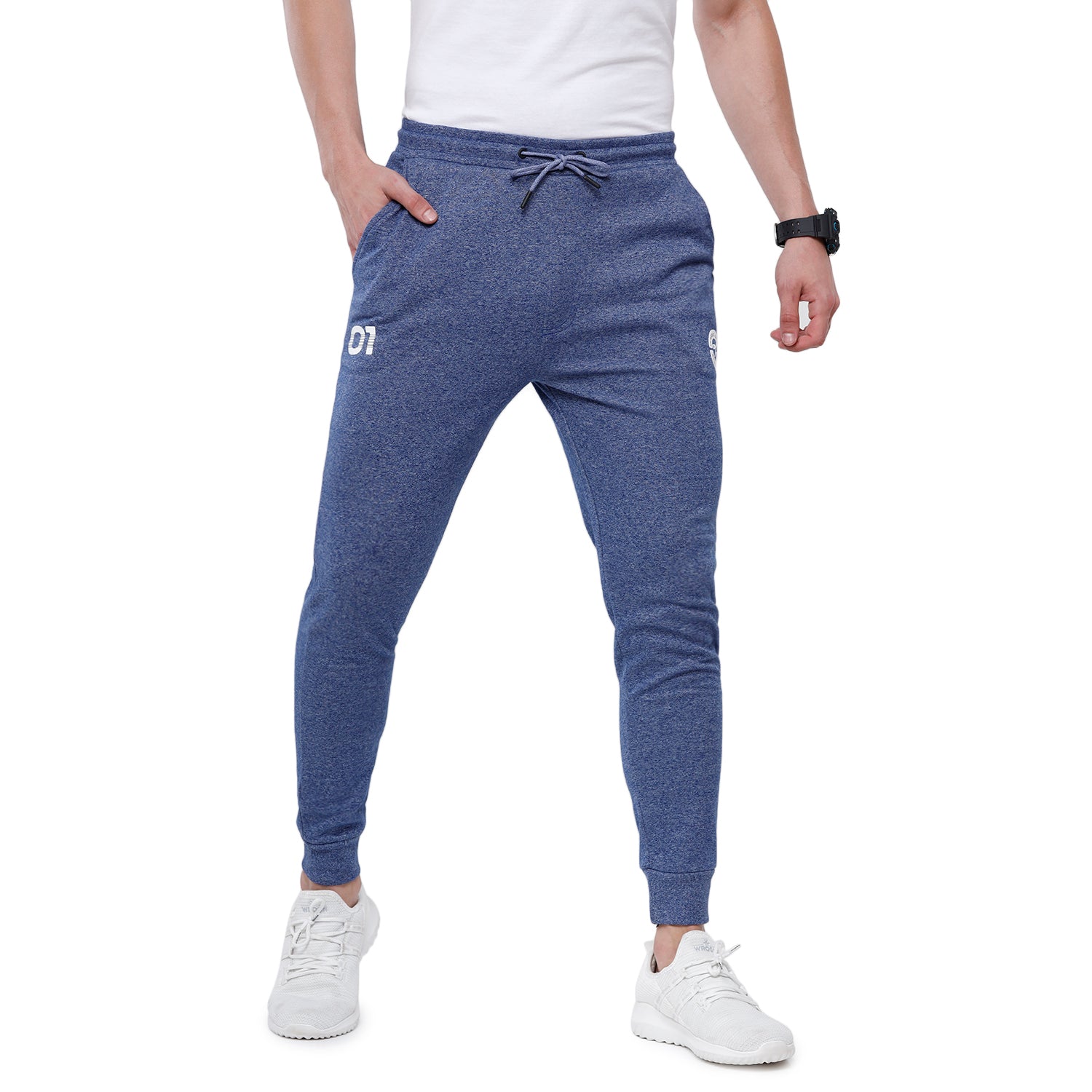 Classic Polo Men's Blue Solid Mélange Slim Fit Sport Jogger Pant - Gioz-04  A - Classic Polo