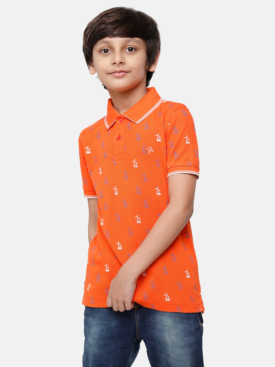 CP Boys Orange Printed Slim Fit Polo Neck T-Shirt T-shirt Classic Polo 