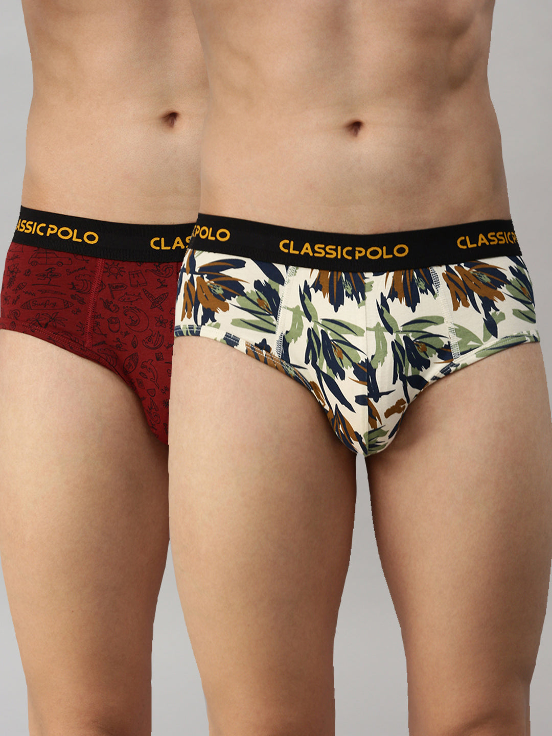 Classic Polo Men's Modal Printed Briefs | Scarce - Red & Yellow (Pack of 2)