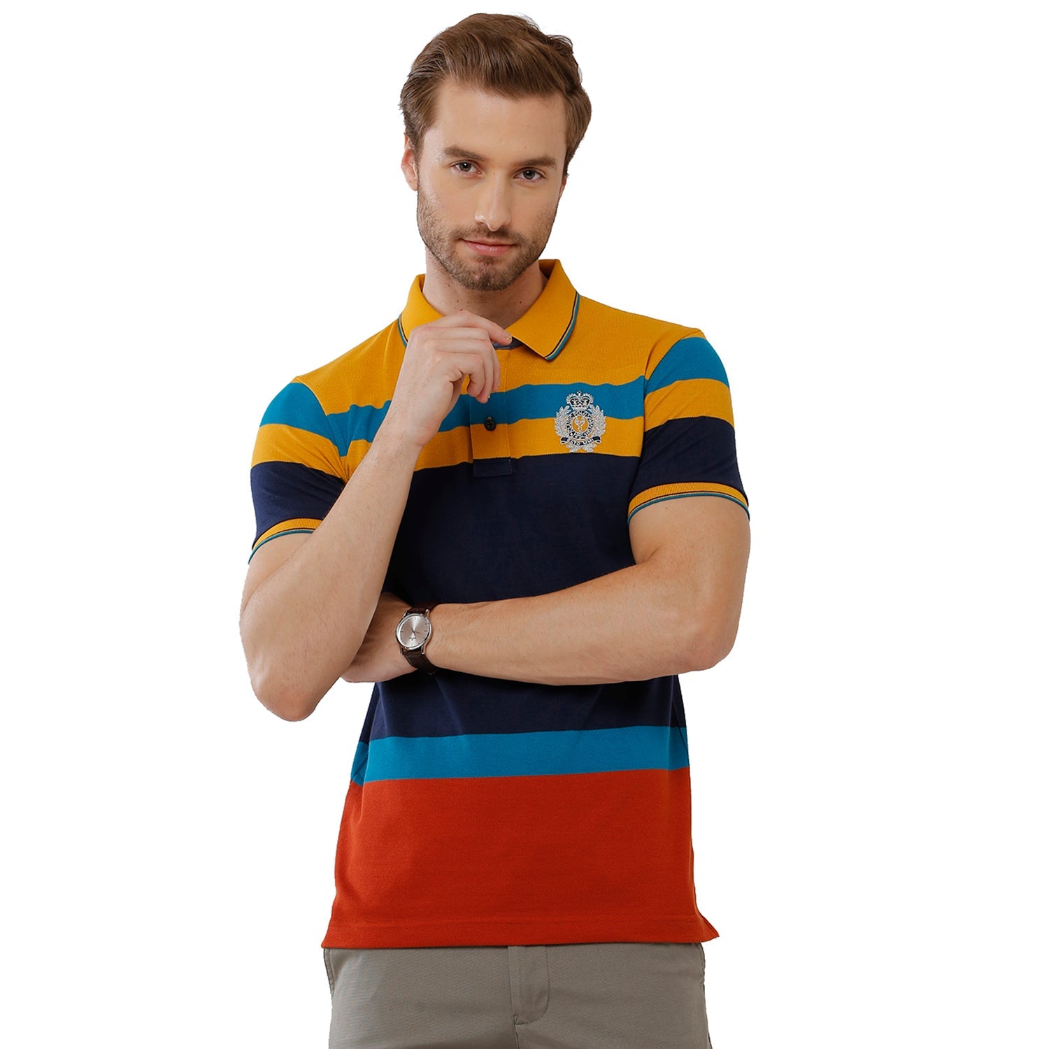 Classic Polo Mens 100% Cotton Multicolor Stripped Slim Fit Polo Neck T-Shirt - VTA 187 B T-shirt Classic Polo 