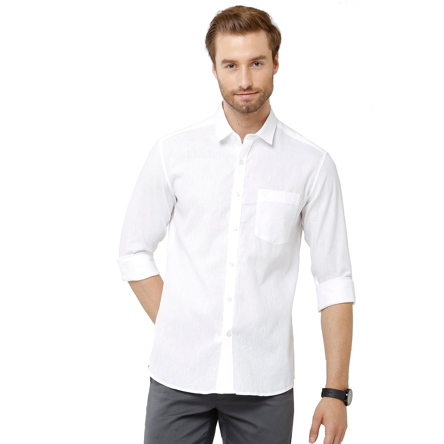 Classic Polo Mens White Linen Cotton Woven Shirt - Porsh White FS Shirts Classic Polo 