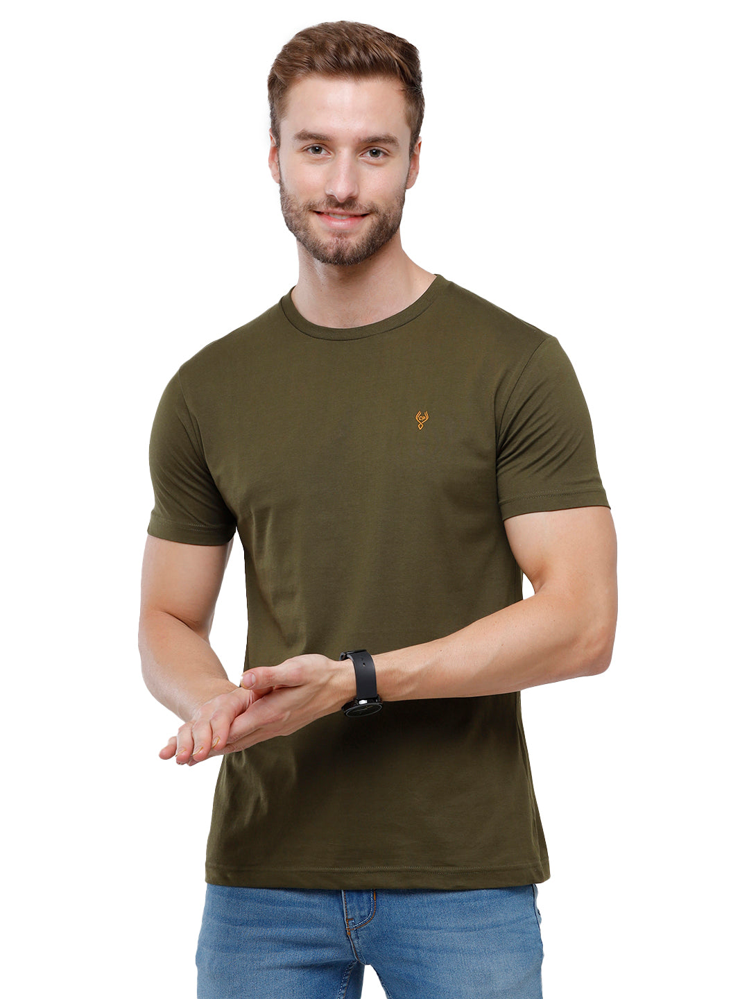 Classic Polo Men's Solid Single Jersey GreenHalf Sleeve Slim Fit T-Shirt - Kore-07 T-shirt Classic Polo 