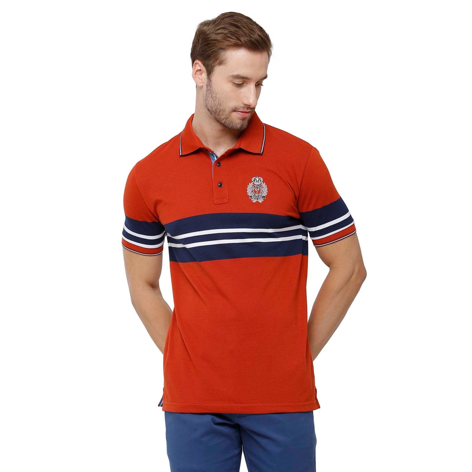 Classic Polo Mens Red Stripped Slim Fit Polo Neck T-Shirt - VTA 181 B T-shirt Classic Polo 