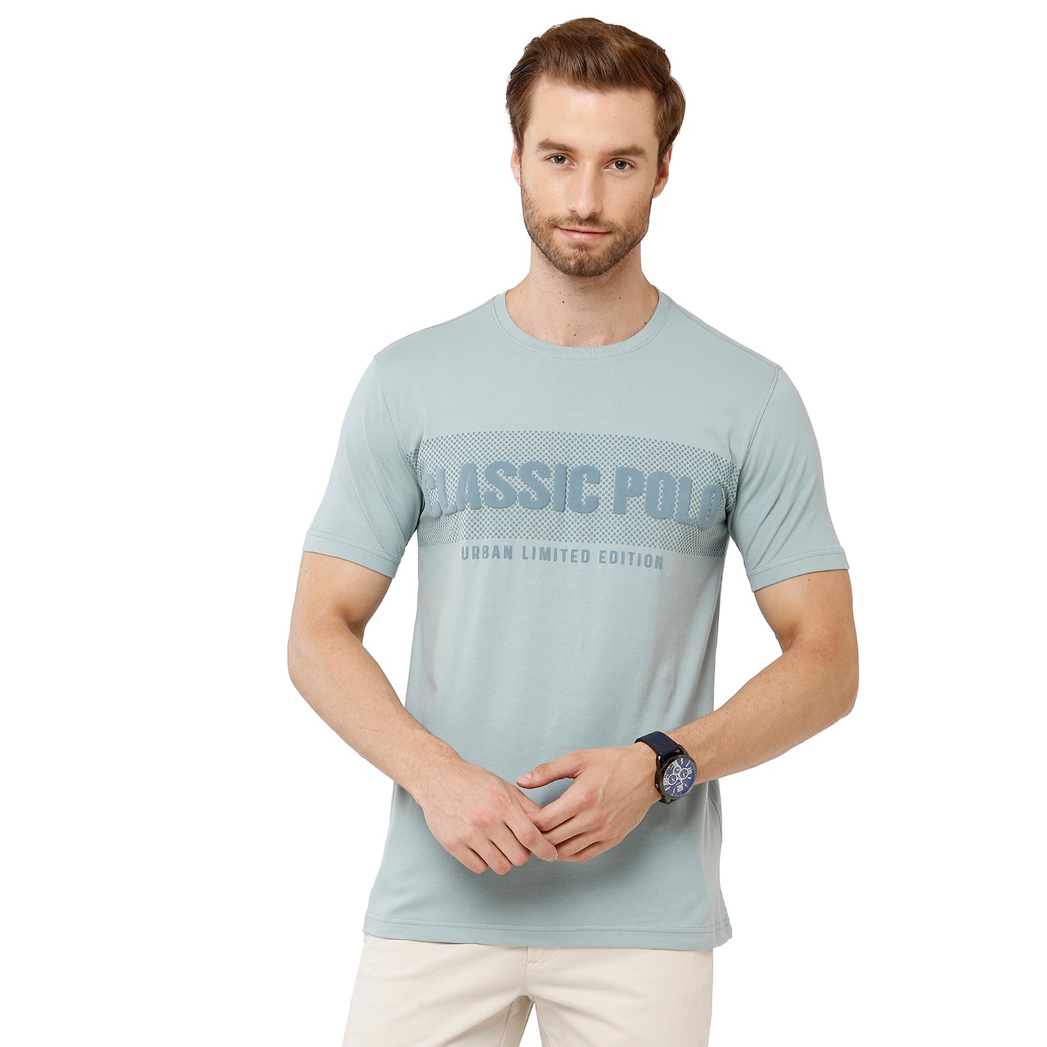 Classic Polo Men's Graphic Print Round Neck Slim Fit Cotton T Shirt - Baleno - 408 A T-shirt Classic Polo 