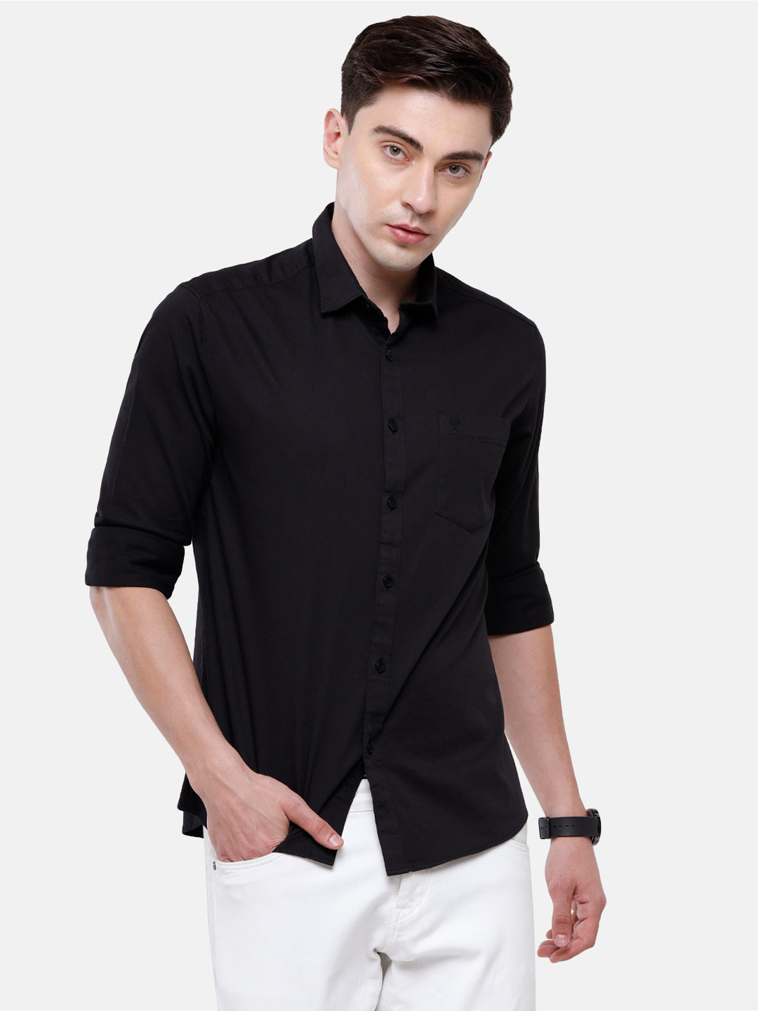 Classic Polo Men's Cotton Light Black Solid Full Sleeve Shirt - Zeus ...