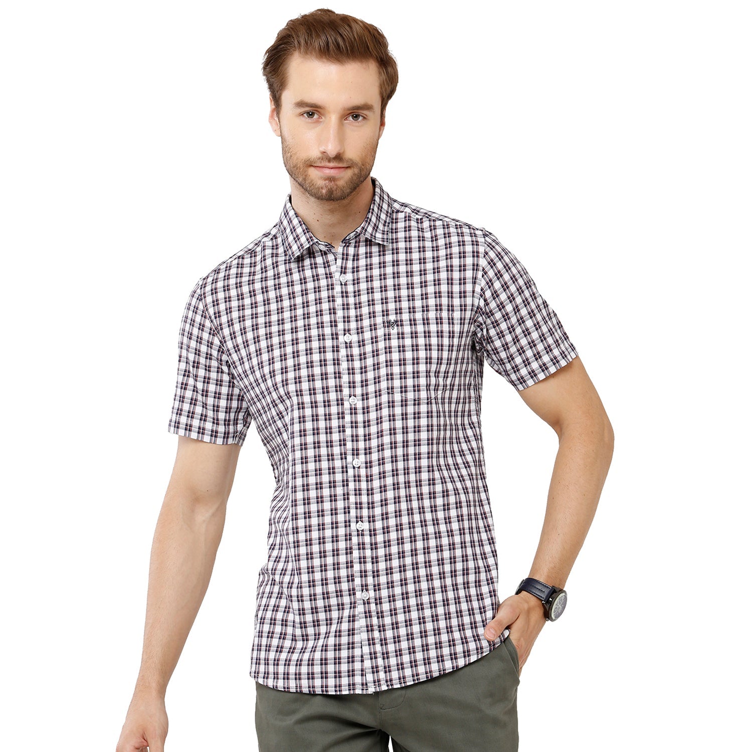 Classic Polo Mens 100% Cotton Half Sleeve Checked Slim Fit Multicolor Woven Shirt (SN1-123 A-HS-CHK-SF) Shirts Classic Polo 