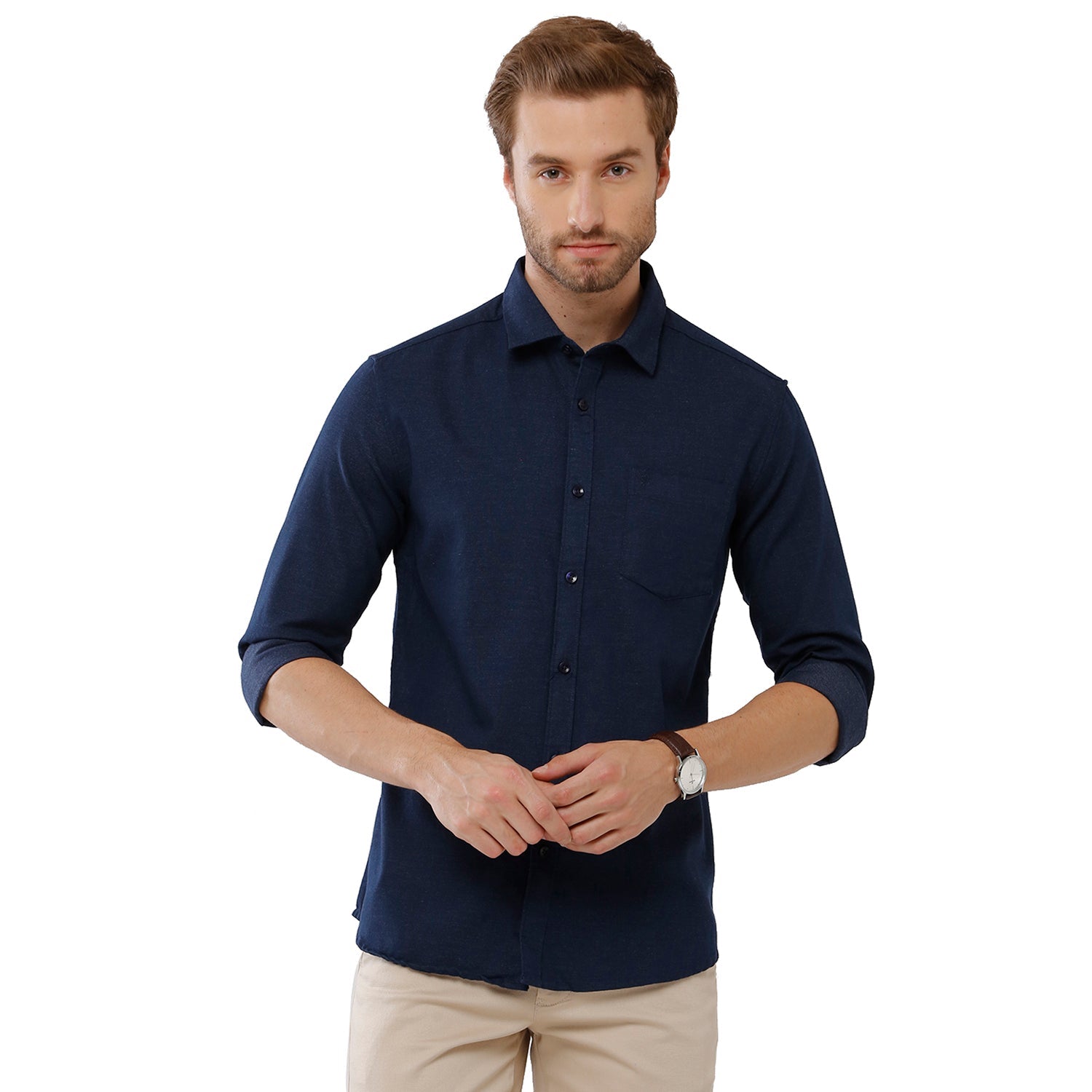 Classic Polo Mens 100% Cotton Solid Slim Fit Navy Color Woven Shirt - SN1 88 A Shirts Classic Polo 