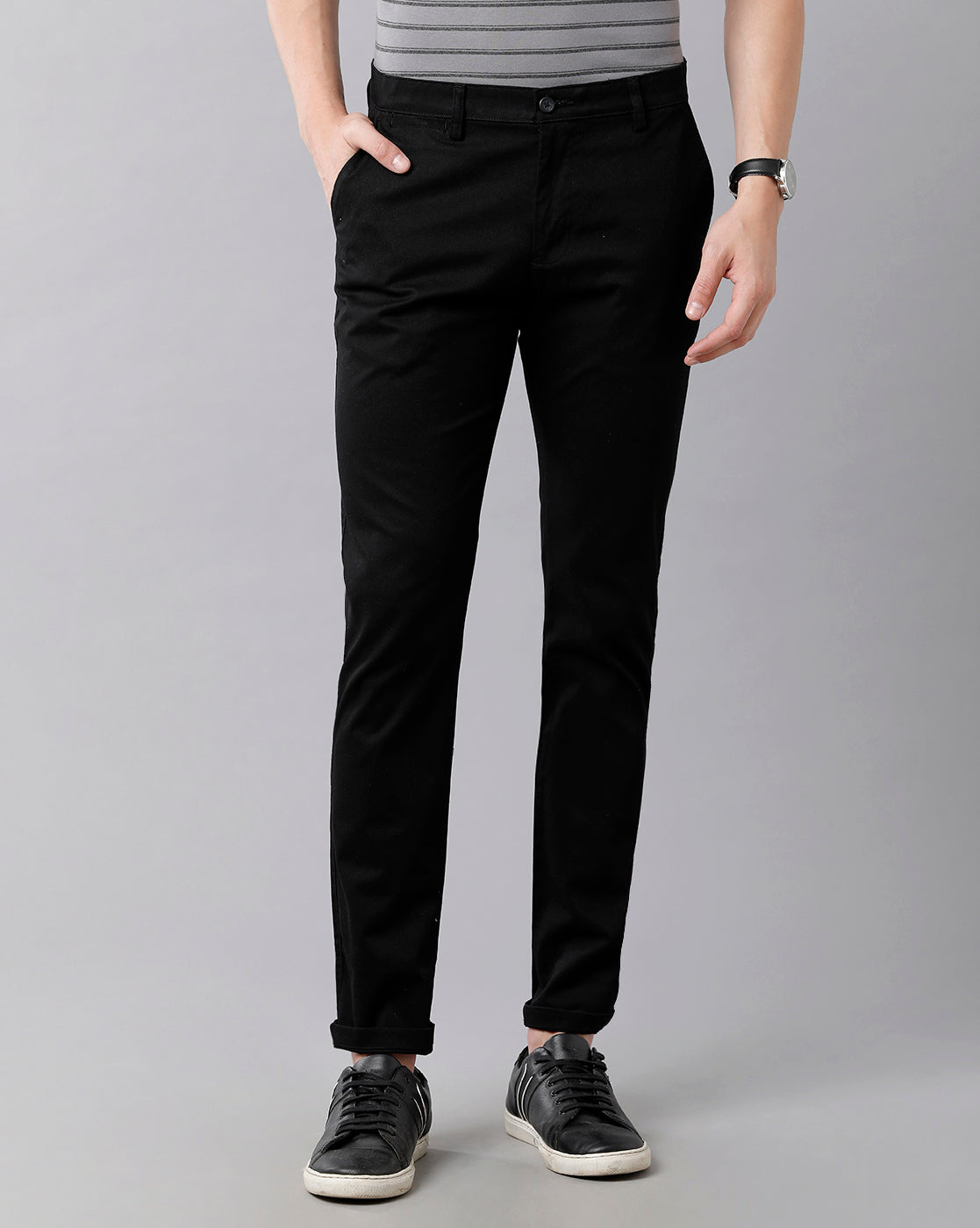 Classic Polo Men's Cotton Solid Slim Fit Black Color Trousers | Tn2-02 C