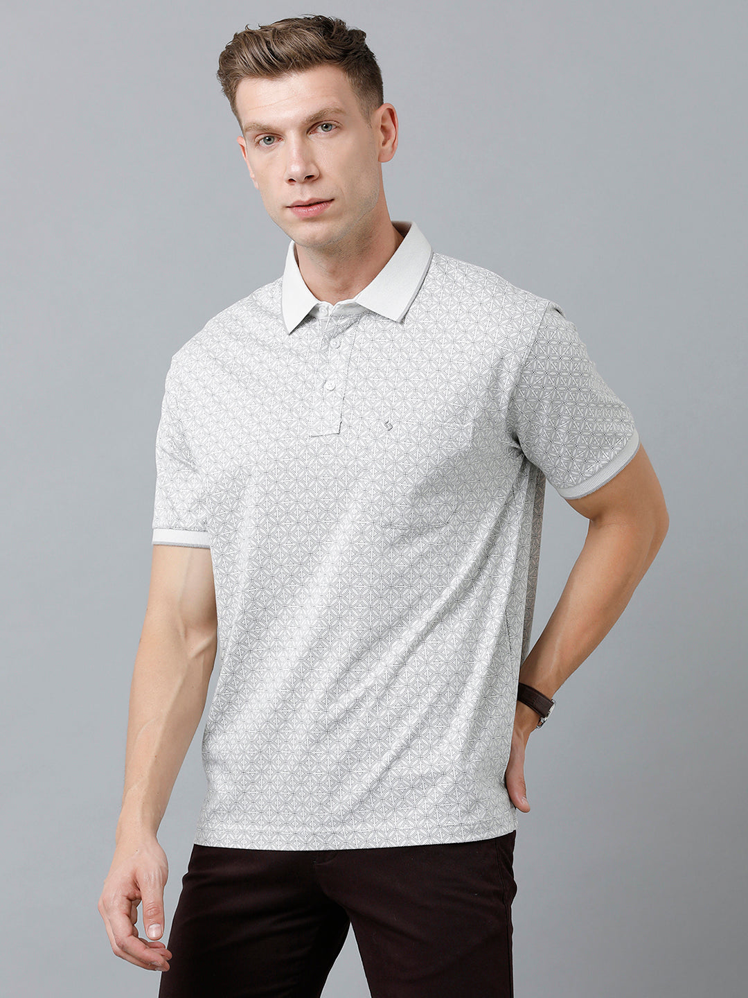 Classic Polo Men's Cotton Half Sleeve Printed Authentic Fit Polo Neck Grey Color T-Shirt | Carve Polo - 02 A