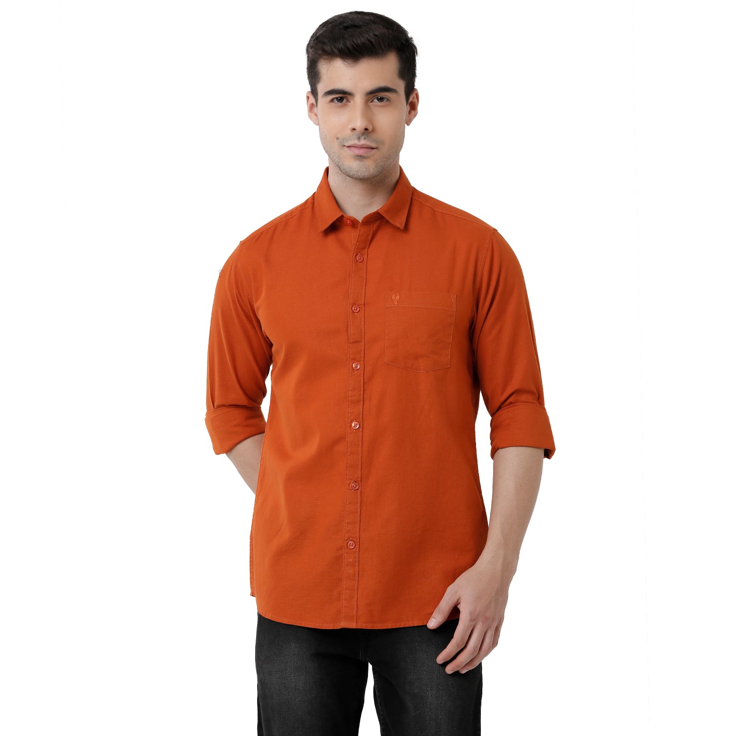 Classic Polo Mens Solid Slim Fit Full Sleeve Orange Color Shirt - SN1-111 C Shirts Classic Polo 