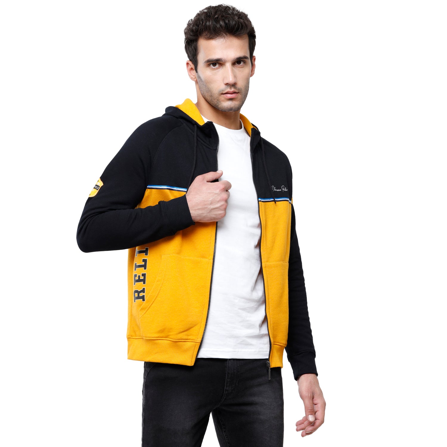 Classic Polo Men's Color Block Full Sleeve Yellow & Black Hood Sweat Shirt - CPSS-330A Sweat Shirts Classic Polo 