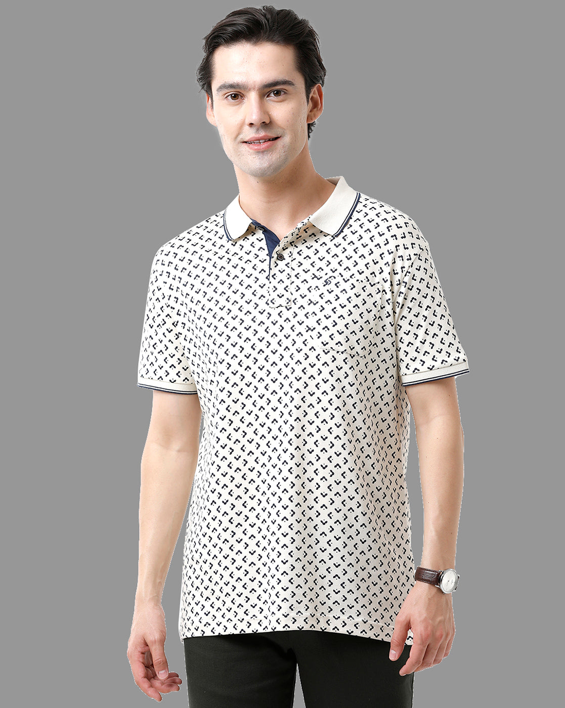 Classic Polo Mens Cotton Half Sleeve Printed Slim Fit Polo Neck Cream Color T-Shirt | Bello - 172 A