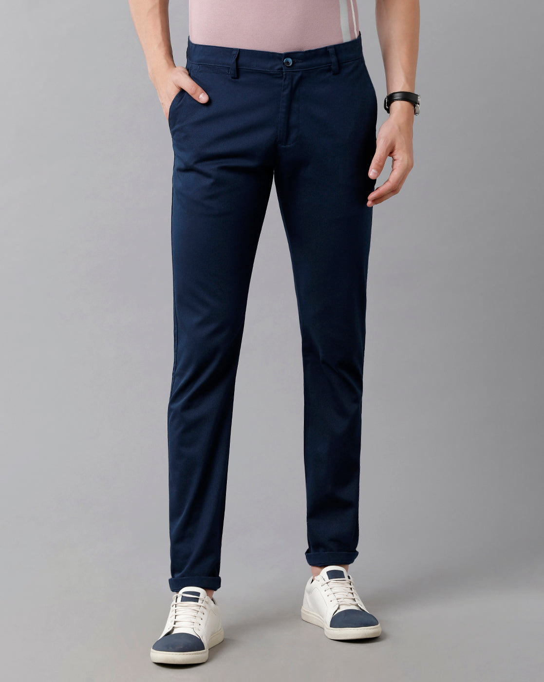 Classic Polo Men's Cotton Solid Slim Fit Navy Color Trousers | Tn2-02 B