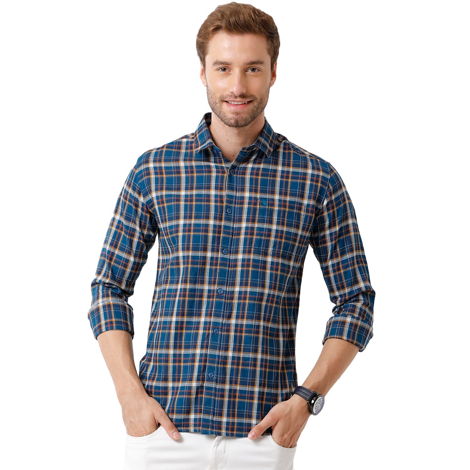 Swiss Club Mens Blue Color Slim Fit Full Sleeve Shirt - S-SC-95 A-FS-CHK-SF Shirts Swiss Club 