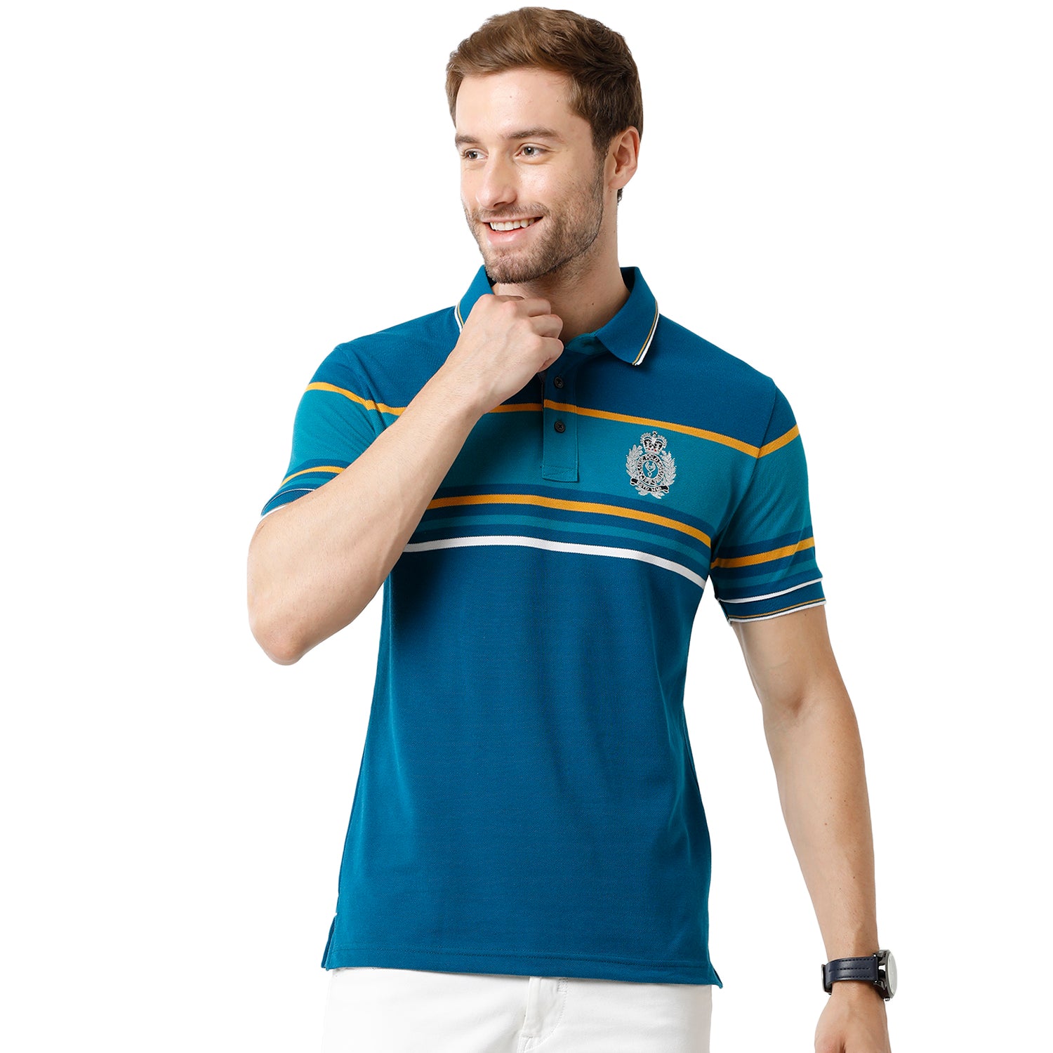 Men's Blue Color Half Sleeve Polo Neck Striped T Shirt - VTA - 185 A SF P T-shirt Classic Polo 