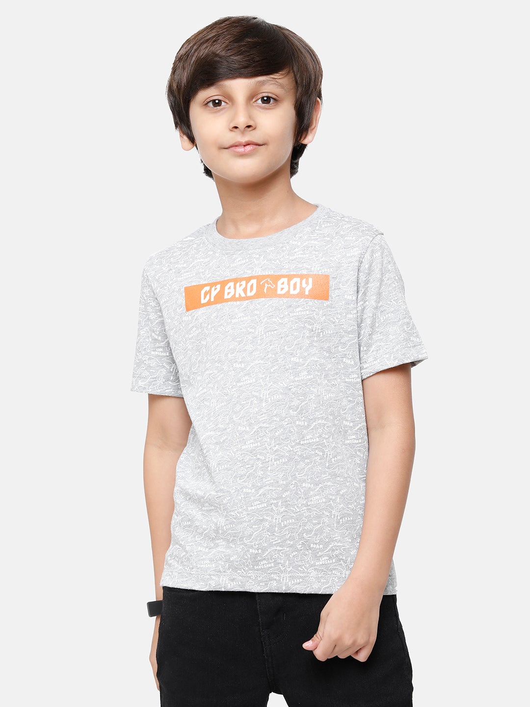CP Boys Grey Blend Printed Slim Fit Round Neck T-Shirt T-shirt Classic Polo 