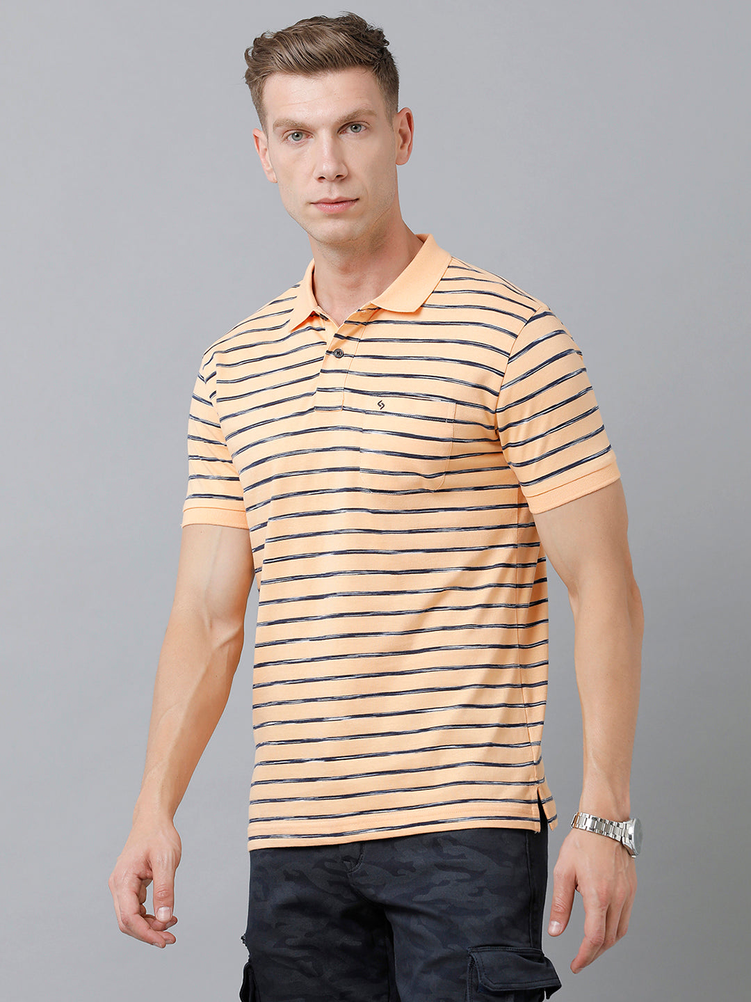 Classic Polo Men's Cotton Half Sleeve Striped Authentic Fit Polo Neck Orange Color T-Shirt | Nexon - 02 A
