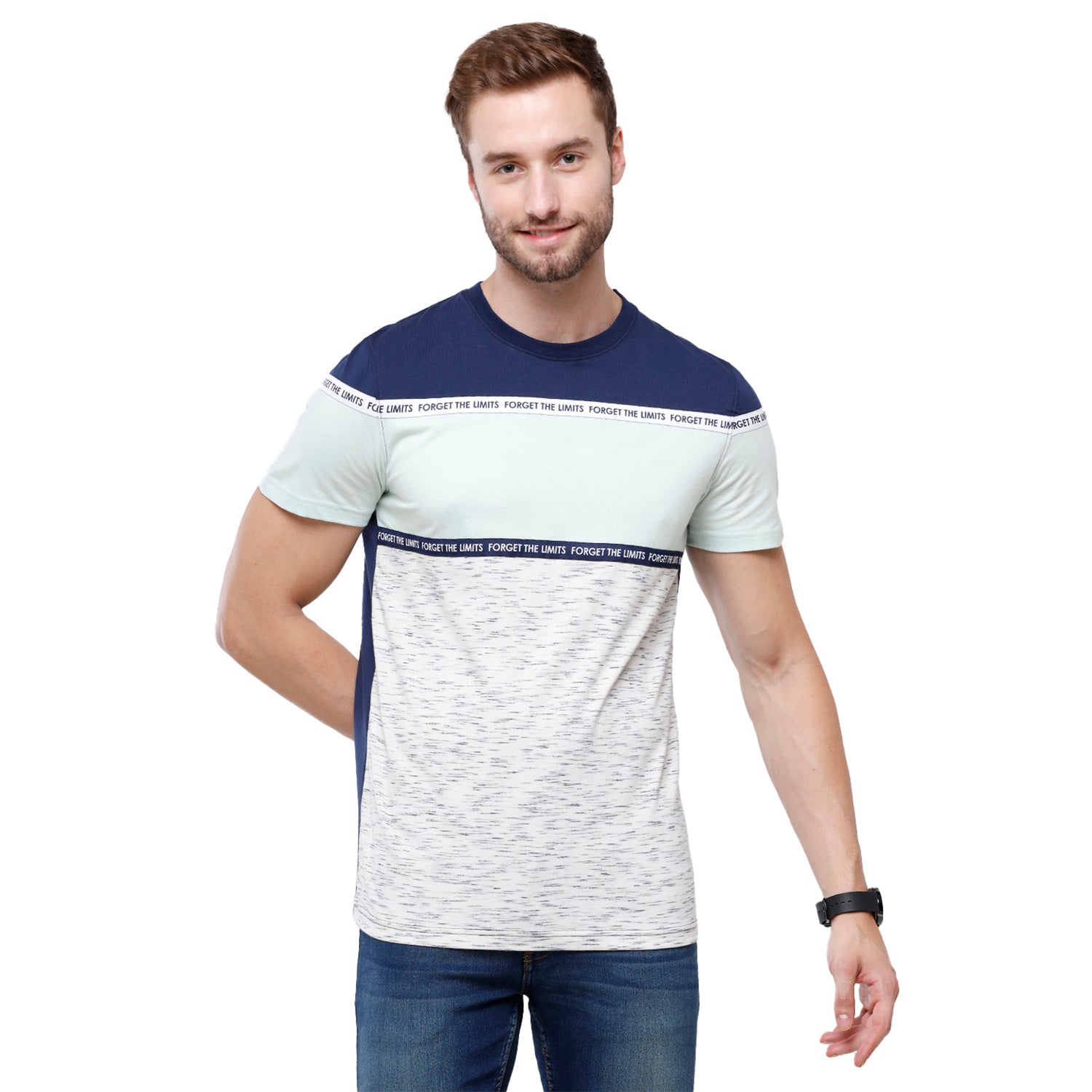 Swiss Club Mens Blue Color Block Slim Fit Half Sleeve Round Neck T-Shirt (CUB - 49 A SF C) T-shirt Swiss Club 