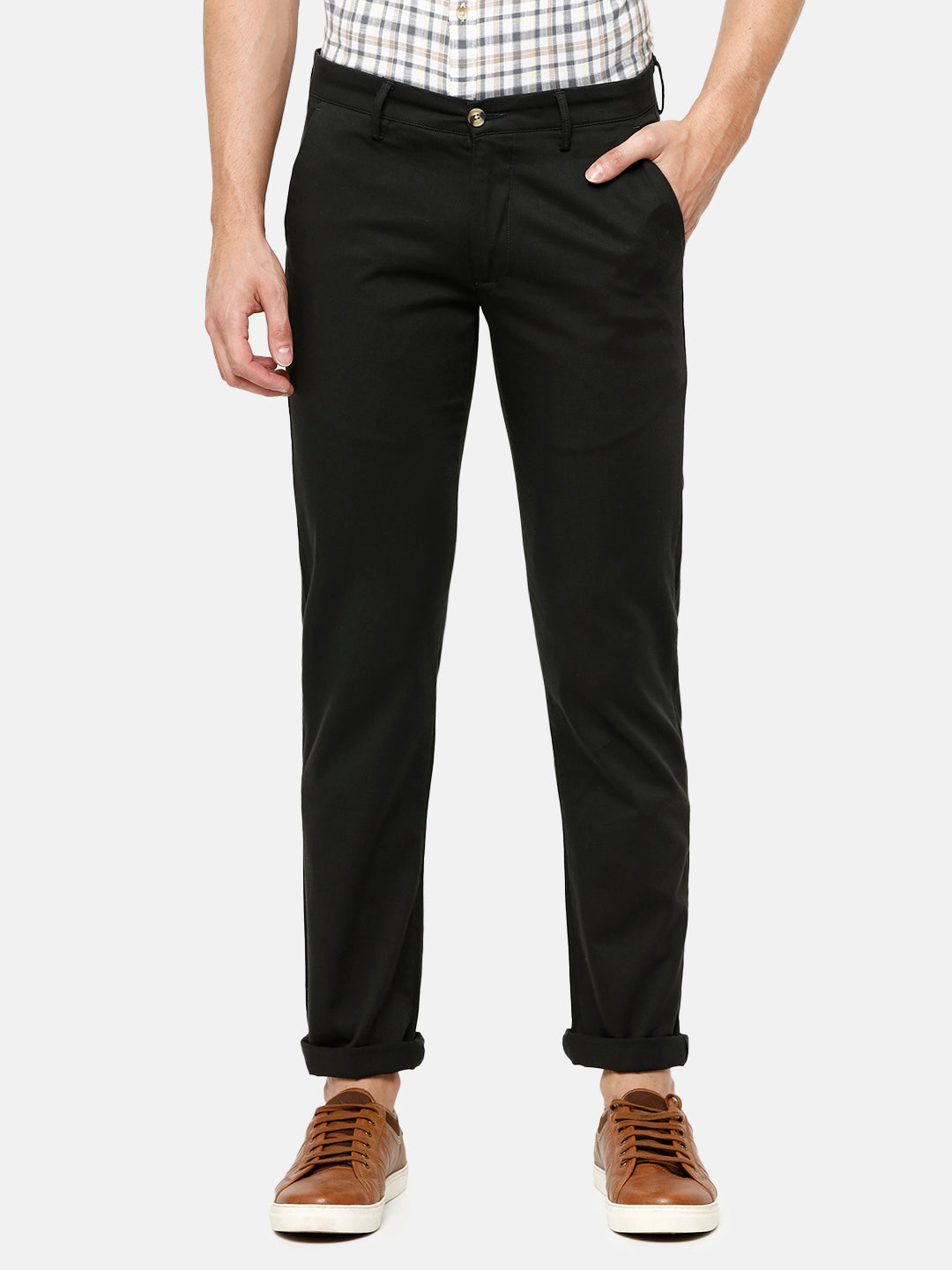 Classic Polo Mens Slim Fit Olive Green high Density Satin Streatch Trousers - Spectra-Olive